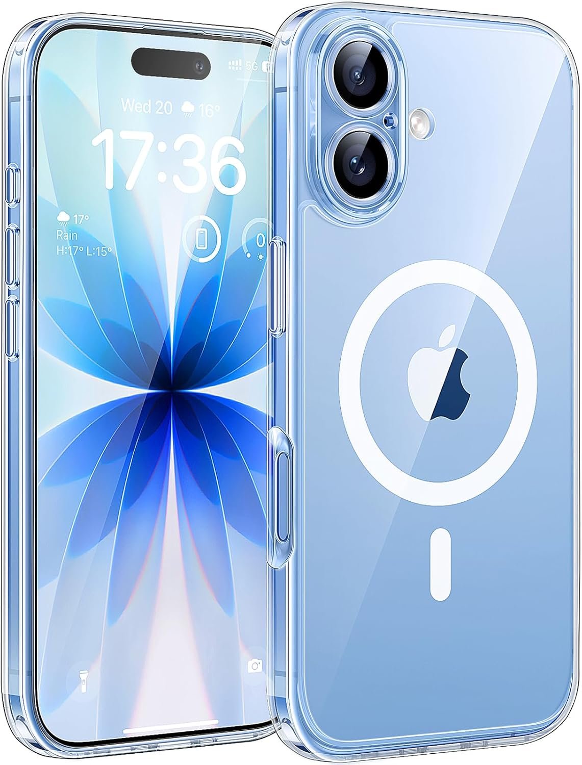 TOCOL Cover Magnetica per iPhone 17 6,3 Pollic, Compatibile con MagSafe, Anello Magnetico Incorporato, Protezione Fotocamera Integrata, Custodia Antiurto Traslucida Opaca, Blu Chiaro