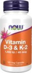 Now Foods, Vitamina D3 & K2, 1.000IU, 120 Capsule vegan, Testato in Laboratorio, Multivitamine, Senza Glutine, Senza Soia, Vegetariano