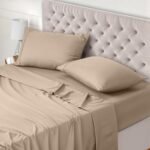 Utopia Bedding – Set Lenzuola Letto Matrimoniali 4 Pezzi 180×200 cm – Spazzolata Poliestre di Microfibra – Oeko-Tex Certificato – Lenzuolo con Angoli, Lenzuolo Piatto e 2 Federe 50×75, Beige
