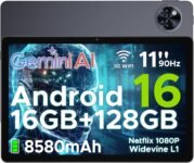 DOOGEE U11 Tablet Android 16, Tablet 11 Pollici, 16GB RAM + 128GB ROM/2TB TF, 8580Amh, 7.9mm Thin, T7200 Octa-core, 90Hz 13MP, Gemini AI, Support Face Unlock/GPS/Grigio