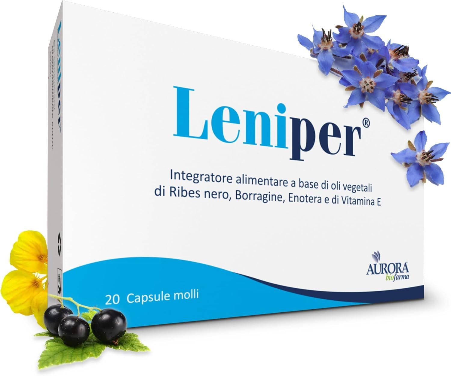 Aurora Biofarma Leniper – Integratore Naturale per Stress Ossidativo, Prurito e Geloni – Con Vitamina E, Olio di Borragine, Ribes Nero e Enotera – 20 Capsule Molli