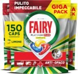 Fairy Platinum Detersivo Pastiglie Lavastoviglie Plus Complete, Brillantante, 150 Capsule, Limone, Tecnologia Anti-Opaco, Contro Il Grasso e le Incrostazioni Ostinate Anche Nei Cicli Brevi
