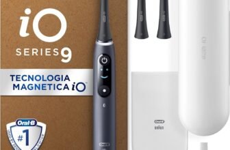 Oral-B Spazzolino Elettrico Ricaricabile iO 9 Nero, 3 Testine Di Ricambio, Custodia Da Viaggio Ricaricabile, 1 Spazzolino Elettrico Oral B, Sensore di Pressione, Display Interattivo