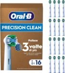 Oral-B Testine Di Ricambio per Spazzolino Elettrico Oral B, 16 Testine Oral B Pro Precision Clean Bianche Autentiche, Confezione Adatta Alla Buca Delle Lettere