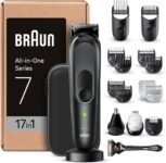 Braun Regolabarba Tagliacapelli Uomo, Rasoio Elettrico Barba e Capelli, 17-in-1 Styling Kit Per Barba, Capelli, Corpo, Naso e Orecchie, 100 Minuti Di Utilizzo, MGK7491 Nero