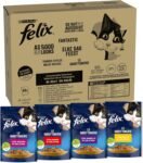 FELIX Le Ghiottonerie – Cibo Umido Gatto Adulto, Bocconcini in Gelatina con Manzo, Pollo, Anatra, Agnello. 80 Buste da 85 g