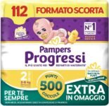 Pampers Progressi Mini +500 Punti Coccole extra in omaggio, Taglia 2 (3-6 kg), 112 Pannolini (formato scorta)