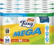 Foxy Mega | Carta igienica 36 rotoli| 480 strappi| Decorata |100% Energia elettrica rinnovabile| Confezione prodotta con plastica riciclata