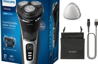 Philips rasoio elettrico serie 3000 – Rasoio elettrico Wet & Dry per uomo con tecnologia SkinProtect, colore Deep Black, rifinitore a scomparsa, rasoio cordless, astuccio da viaggio (modello S3241/12)
