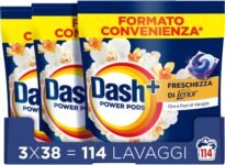 Dash Power Pods Detersivo Lavatrice In Capsule, 114 Lavaggi (38×3), Freschezza Di Lenor, Oro e Fiori di Vaniglia, Freschezza che dura 7 Giorni, Pulizia Impeccabile