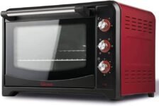 Girmi FE42 Electric Ventilated Oven, 2000 W, 42 Litres, Ventilation, Interior Light, Stainless Steel Grill, Cooking Function, Base, Grill, Combined, Accessories Included, Red/Black
