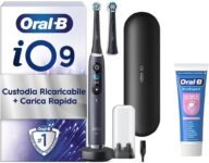 Oral-B Rechargeable Electric Toothbrush iO 9N White, 1 Electric Toothbrush, 2 Replacement Heads, Travel Case with Charger + Oral-B Pro-Expert Toothpaste, Effective Teeth Cleaning