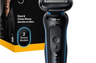 Braun Series 5 Electric Beard Shaver, Wet & Dry, Men’s Beard Trimmer, Beard Trimmer, 50 Min Use, Body Trimmer Accessory, Wireless, 100% Waterproof, Braun Beard Trimmer, 52-B1600S, Blue