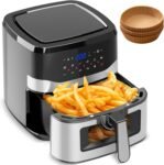 Friggitrice ad Aria Calda 8,5litri 1785W, Air Fryer 8 Programmi di Cottura, Capacità fino a 6-8 Persone, Schermo tattile digitale, Friggitrice con carta forno e Finestra Visibile, Meno Olio – G8 Pro