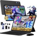 2026 ultimo Tablet 10 Pollici Android 15 Con 5G WiFi Octa-Core 2.0GHz, Gemini AI tablet, 30GB RAM+128GB ROM,Face ID, Widevine L1, 8000mAh, WIFI 5G/ GPS/ BT5.0/ OTG, Tablets con Tastiera e Mouse-Nero