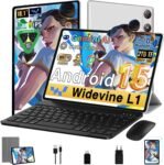 Tablet Android 15 10 Pollici 64GB ROM+2TB, Gemini AI, Octa-Core, 1280*800 FHD IPS, Standby Molto Lungo, 5G WiFi, Widevine L1, 5MP+13MP, Face ID, 2026 Newest Tablet 3 in 1 con Tastiera e Mouse, Argento